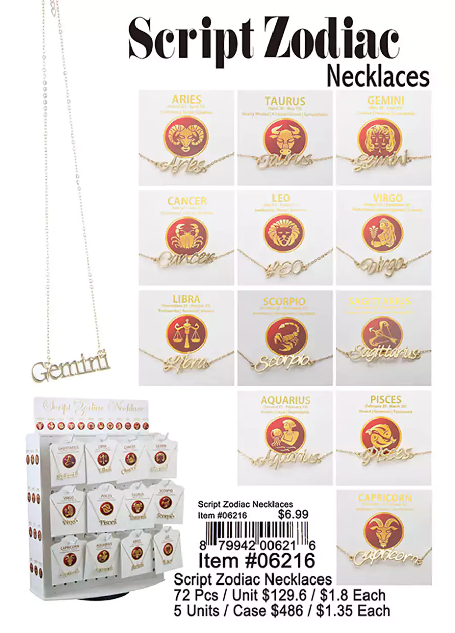 Script Zodiac Necklaces